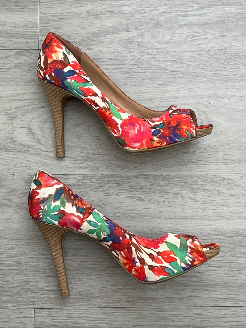 Christian Siriano for Payless Floral Peep Toe Stiletto Heels Size 8.5 - Picture 2 of 9